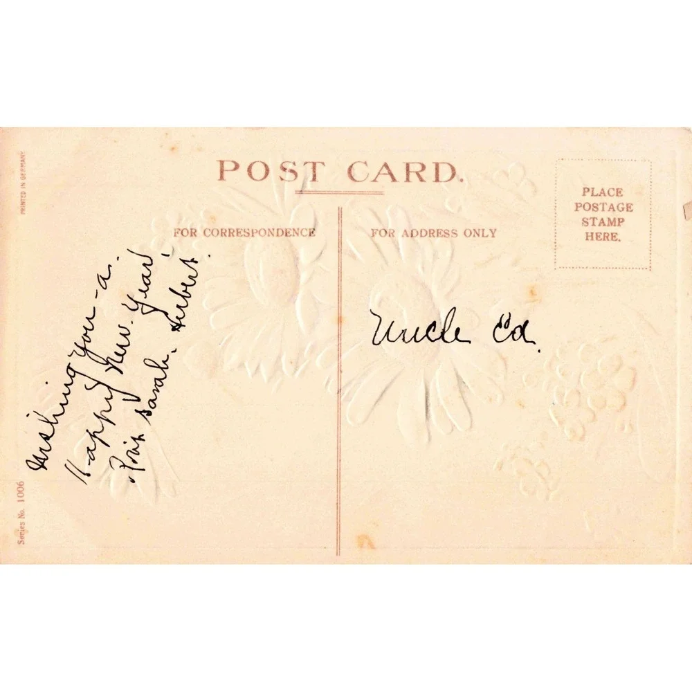 Antique Embossed New Year Postcard Daisies Forget-Me-Nots Germany 1006